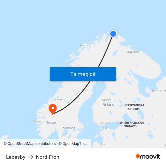 Lebesby to Nord-Fron map