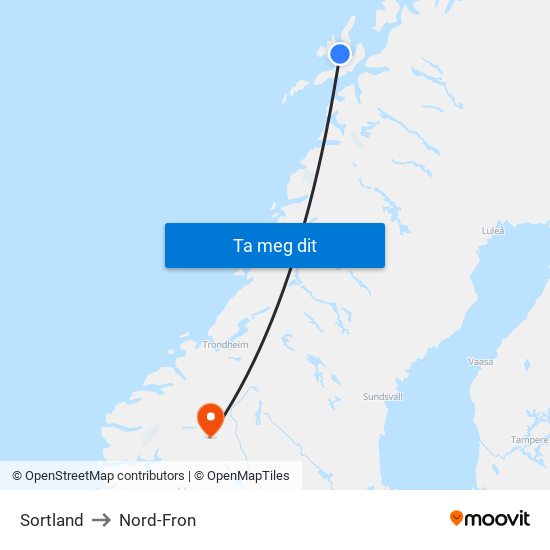 Sortland to Nord-Fron map