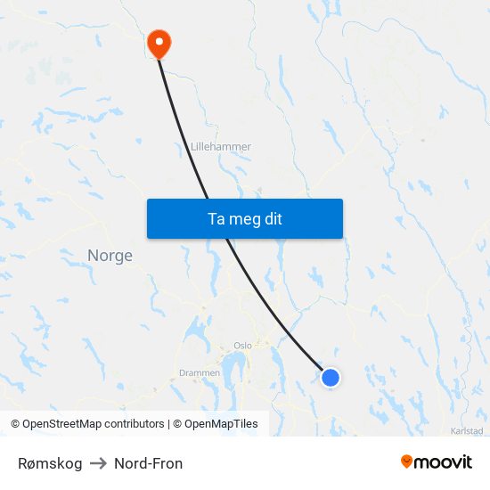 Rømskog to Nord-Fron map