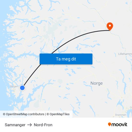 Samnanger to Nord-Fron map