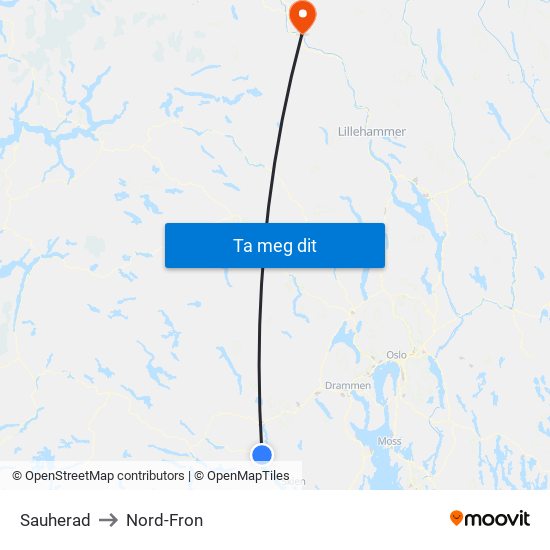 Sauherad to Nord-Fron map