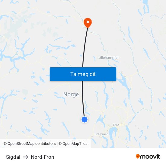 Sigdal to Nord-Fron map
