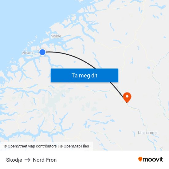 Skodje to Nord-Fron map