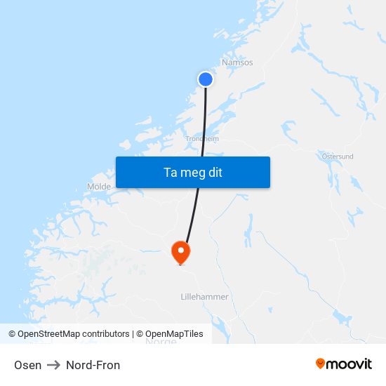 Osen to Nord-Fron map