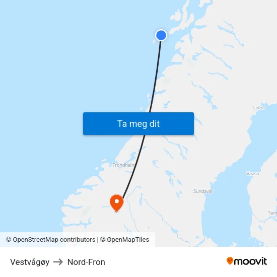 Vestvågøy to Nord-Fron map