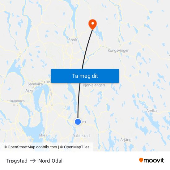 Trøgstad to Nord-Odal map