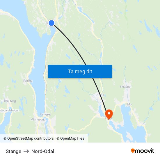 Stange to Nord-Odal map