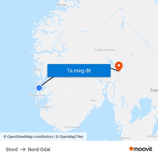 Stord to Nord-Odal map