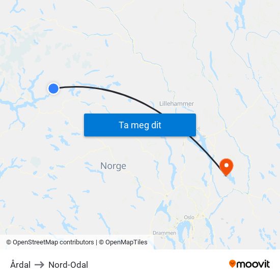 Årdal to Nord-Odal map