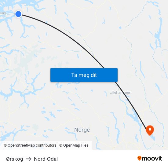 Ørskog to Nord-Odal map