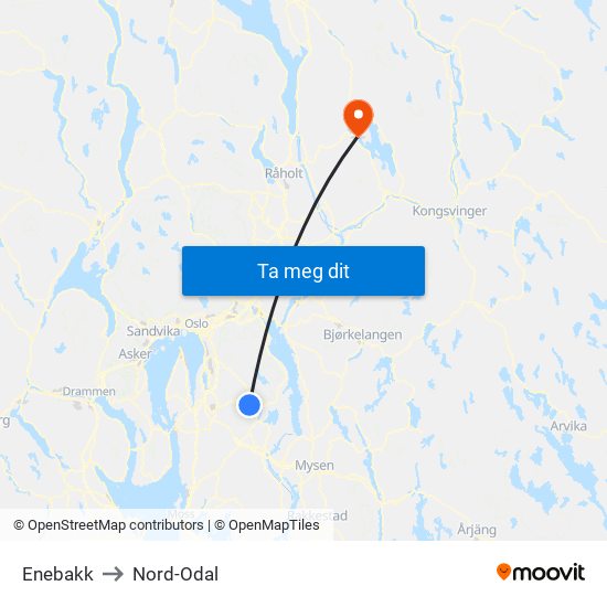 Enebakk to Nord-Odal map