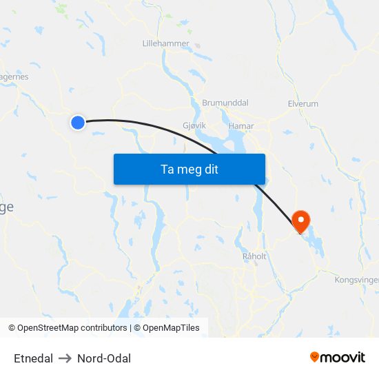 Etnedal to Nord-Odal map