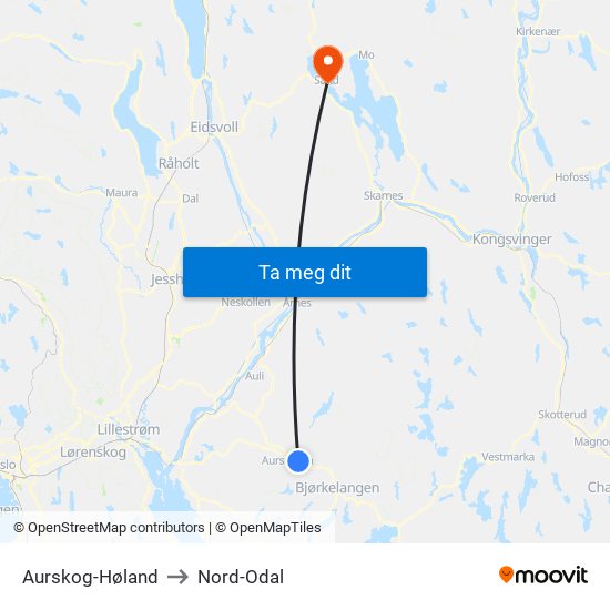 Aurskog-Høland to Nord-Odal map