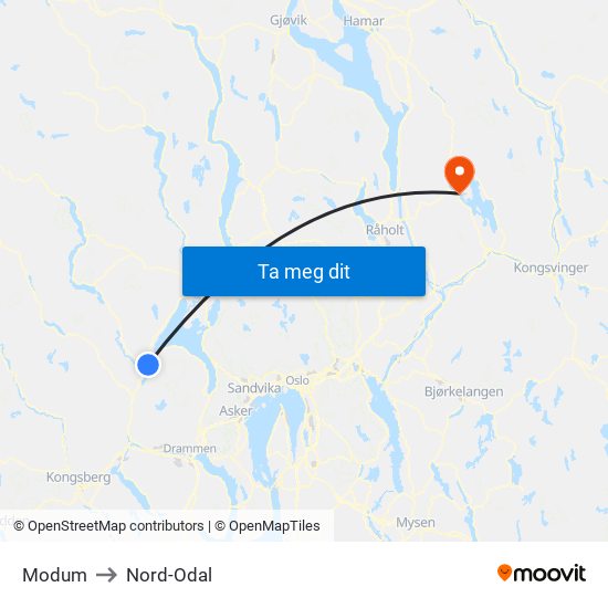 Modum to Nord-Odal map