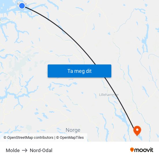 Molde to Nord-Odal map