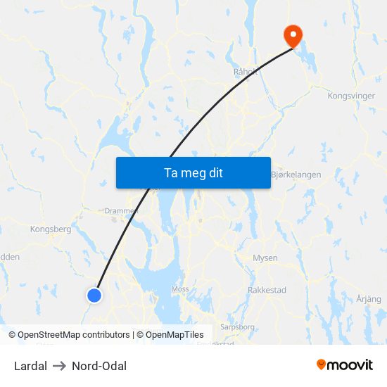 Lardal to Nord-Odal map