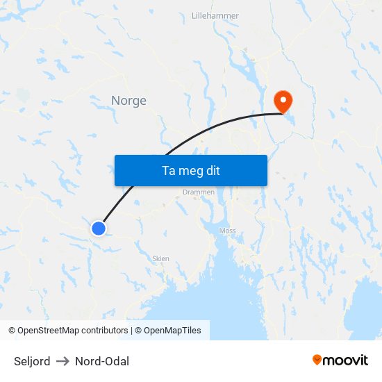 Seljord to Nord-Odal map