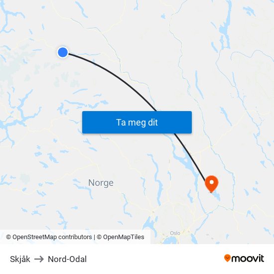 Skjåk to Nord-Odal map