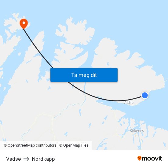 Vadsø to Nordkapp map
