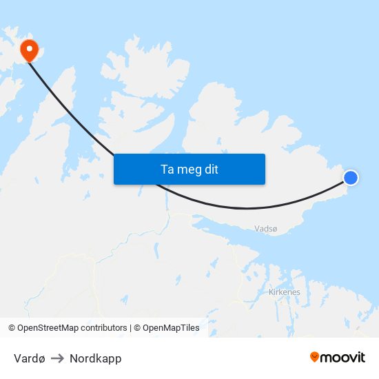 Vardø to Nordkapp map