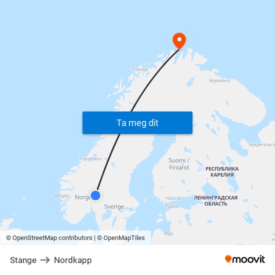 Stange to Nordkapp map