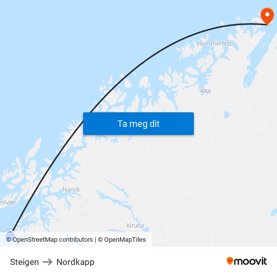 Steigen to Nordkapp map