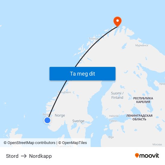 Stord to Nordkapp map