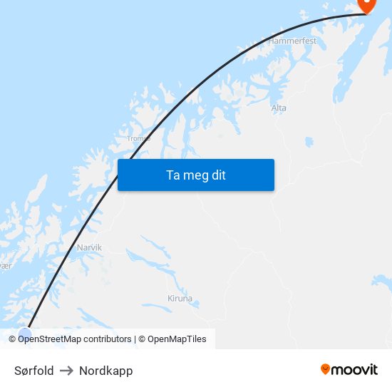 Sørfold to Nordkapp map