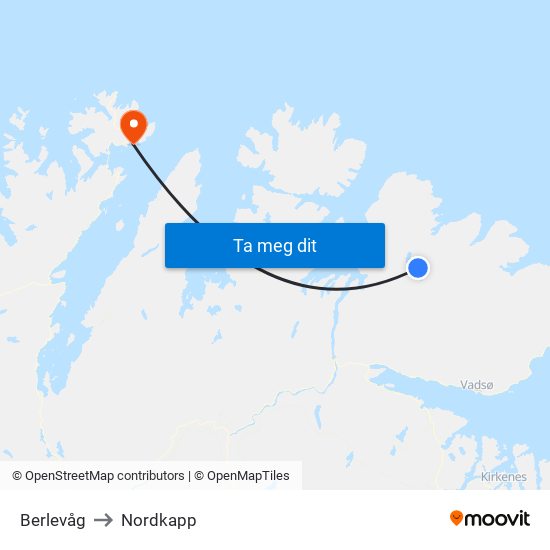 Berlevåg to Nordkapp map