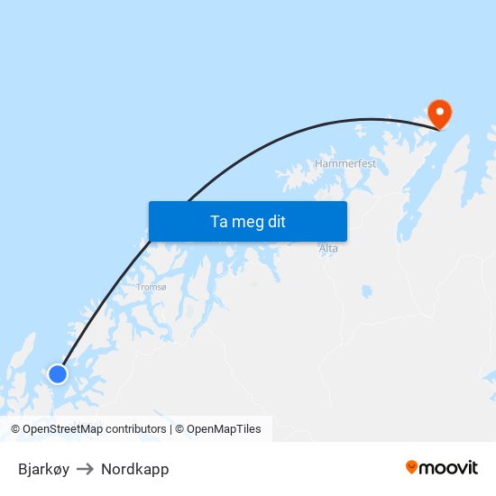 Bjarkøy to Nordkapp map