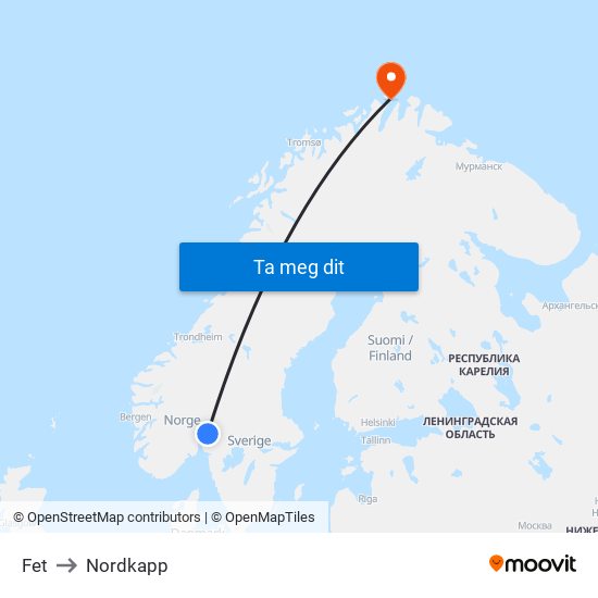 Fet to Nordkapp map