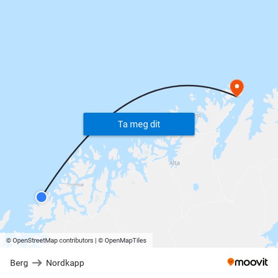 Berg to Nordkapp map