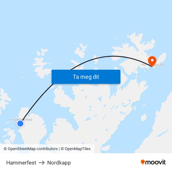 Hammerfest to Nordkapp map