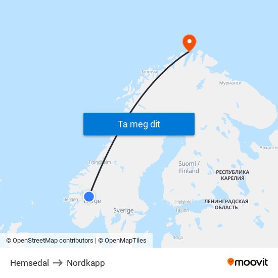 Hemsedal to Nordkapp map