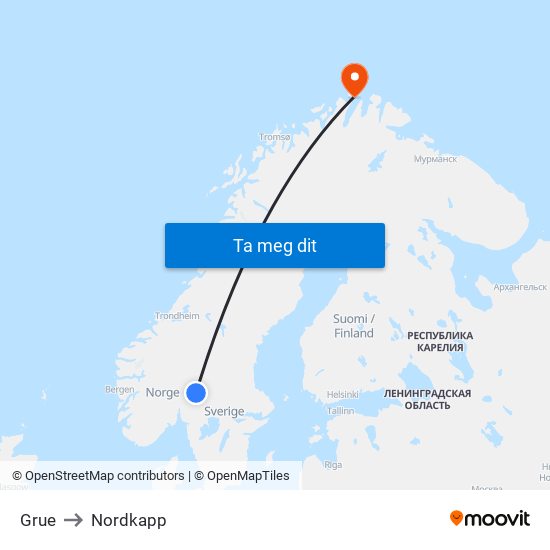 Grue to Nordkapp map
