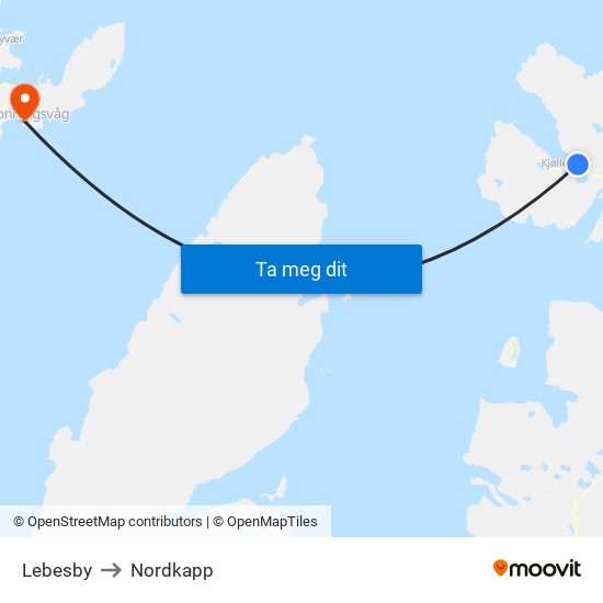 Lebesby to Nordkapp map