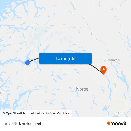 Vik to Nordre Land map