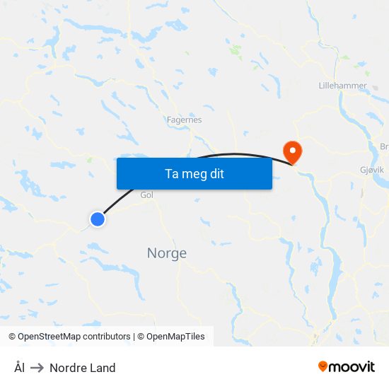 Ål to Nordre Land map