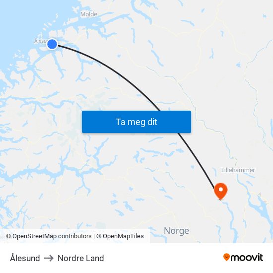 Ålesund to Nordre Land map