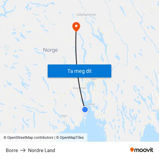 Borre to Nordre Land map