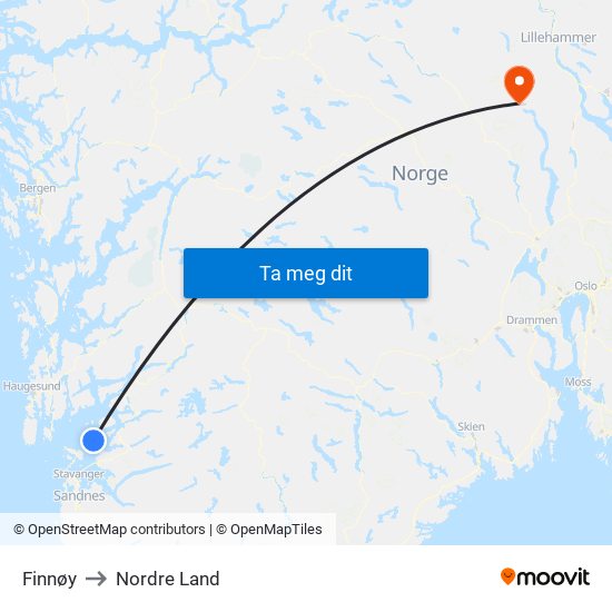 Finnøy to Nordre Land map