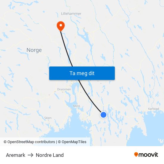 Aremark to Nordre Land map