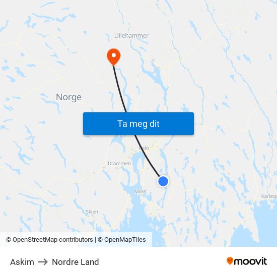 Askim to Nordre Land map