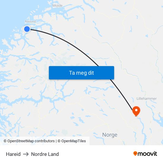 Hareid to Nordre Land map