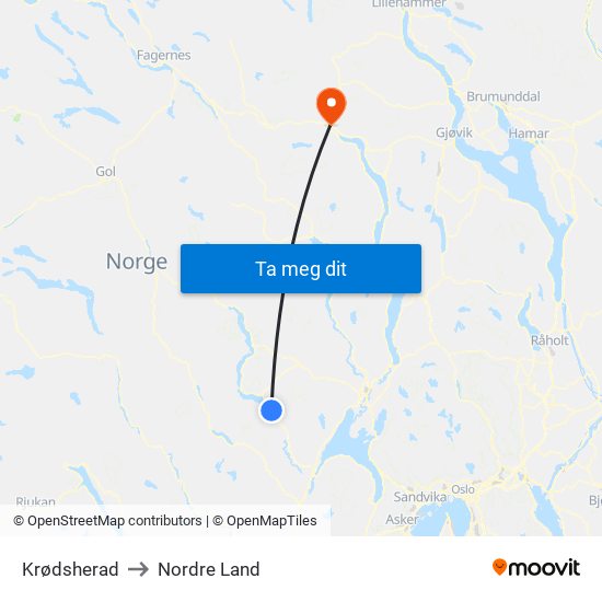 Krødsherad to Nordre Land map