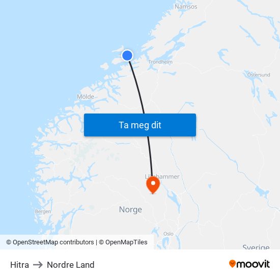 Hitra to Nordre Land map