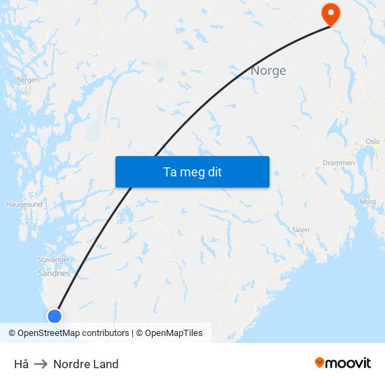 Hå to Nordre Land map