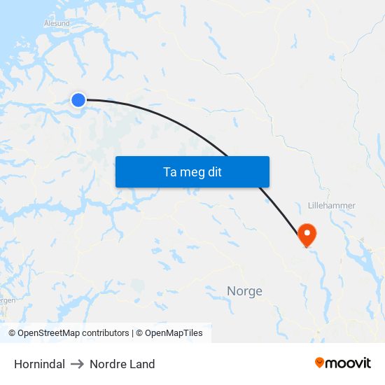 Hornindal to Nordre Land map