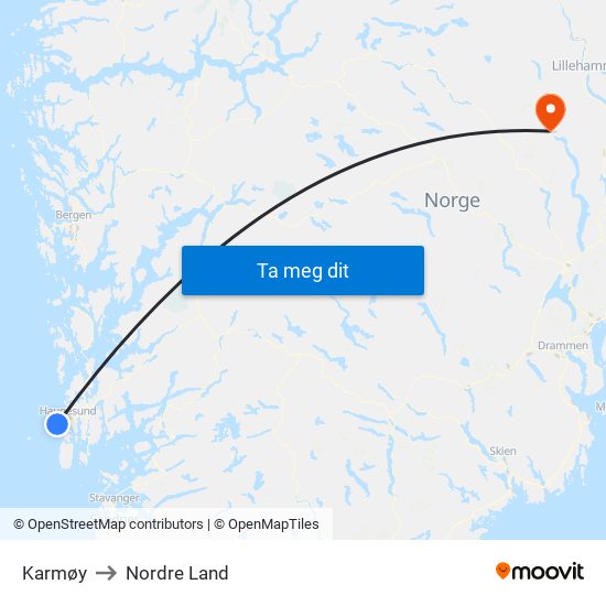 Karmøy to Nordre Land map