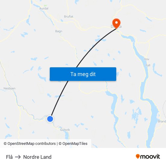 Flå to Nordre Land map